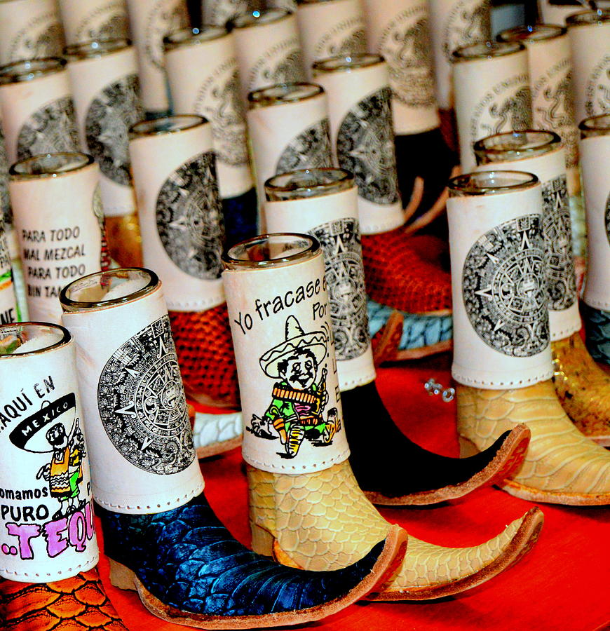 Cowboy Boots Shot Glasses Side View Photograph by Marla McPherson