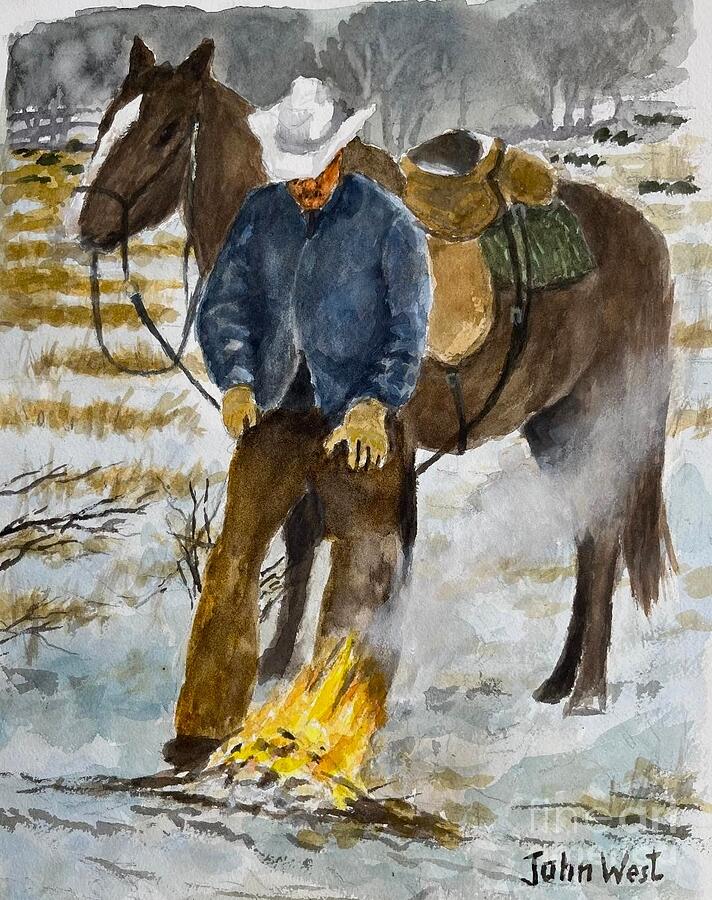 Cowboy Campfire Painting by John West