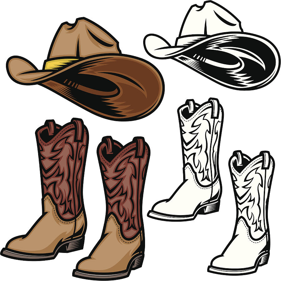 Cowboy Hat and Boots Drawing by Daveturton