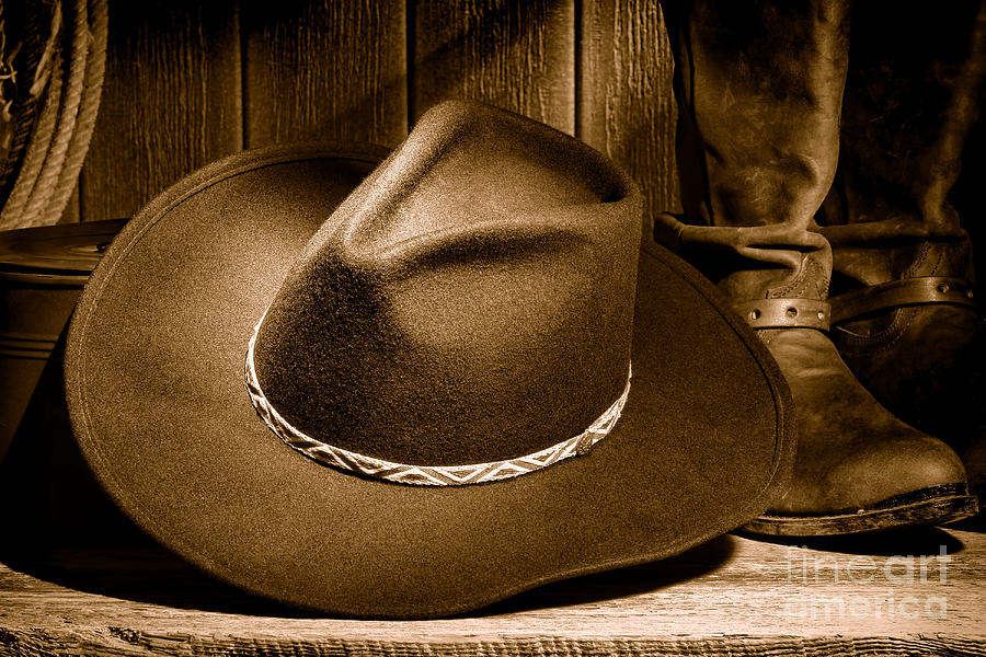 Cowboy Hat - Sepia Photograph by Olivier Le Queinec