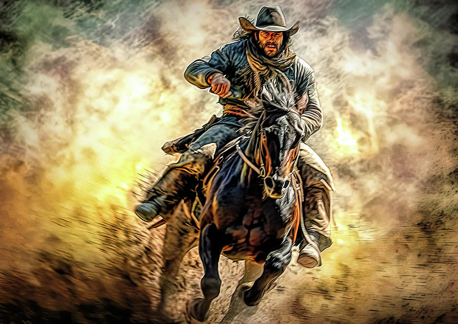 Cowboy in a hurry Digital Art by Brian Tarr