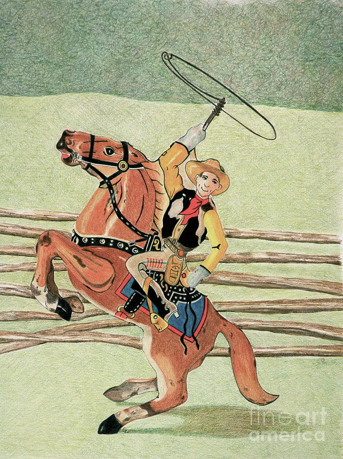 Cowboy in Field Drawing by Glenda Zuckerman