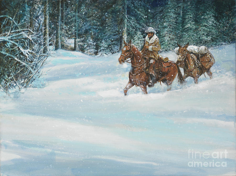 Cowboy in Snow Painting by Don Langeneckert | Fine Art America