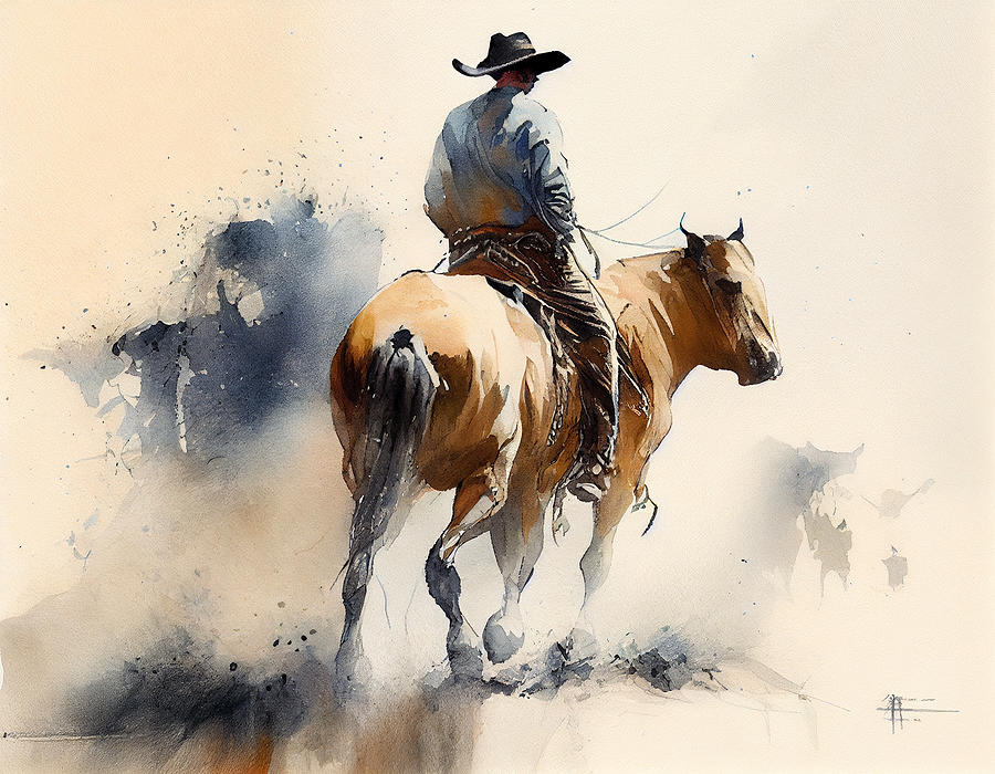 Cowboy  lassoing  calf  afe  cc  c    dfcae by Asar Studios Digital Art by Celestial Images