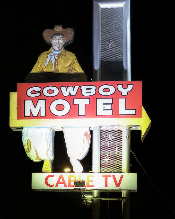 Cowboy Motel Neon Sign - Route 66 - Amarillo Photograph by Susan Rissi Tregoning