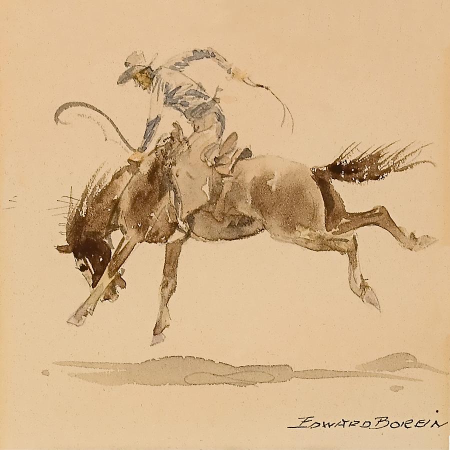 Cowboy on a Bucking Horse Digital Art by Edward Borein