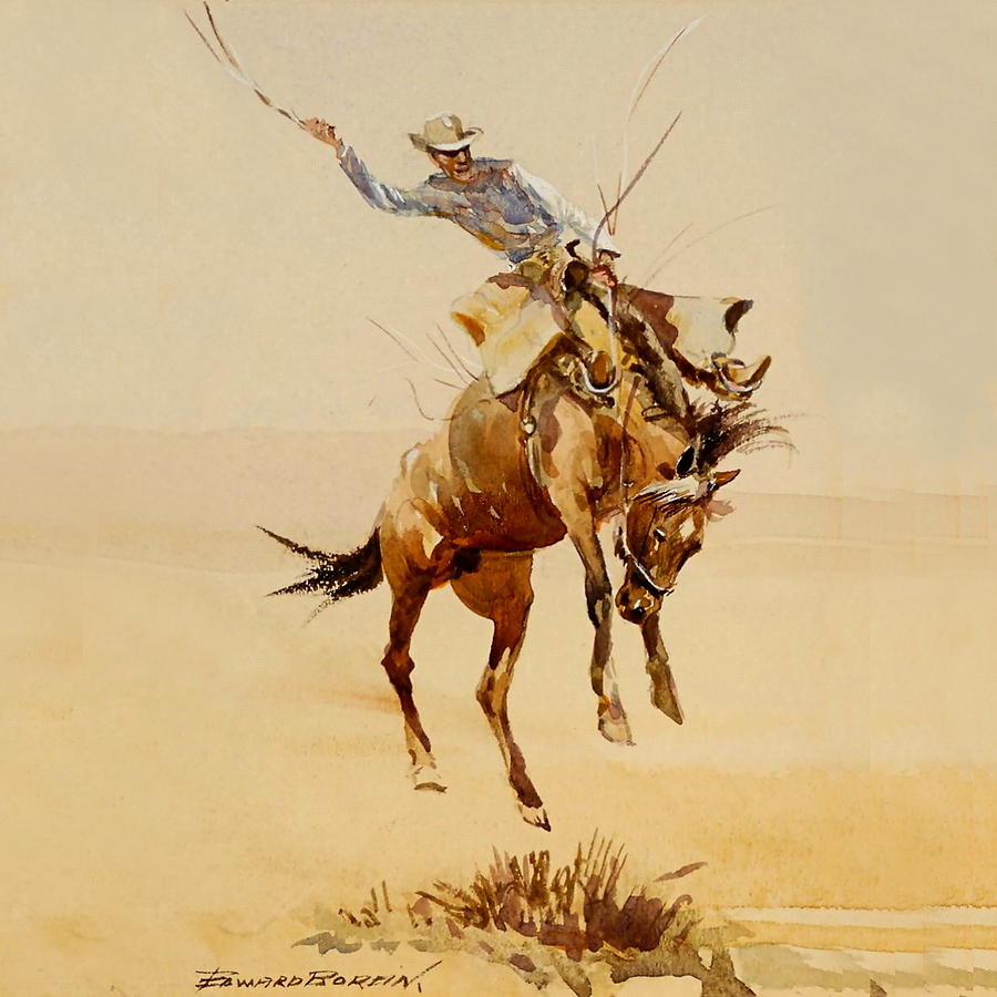Cowboy on a Bucking Horse Number 2 Digital Art by Edward Borein
