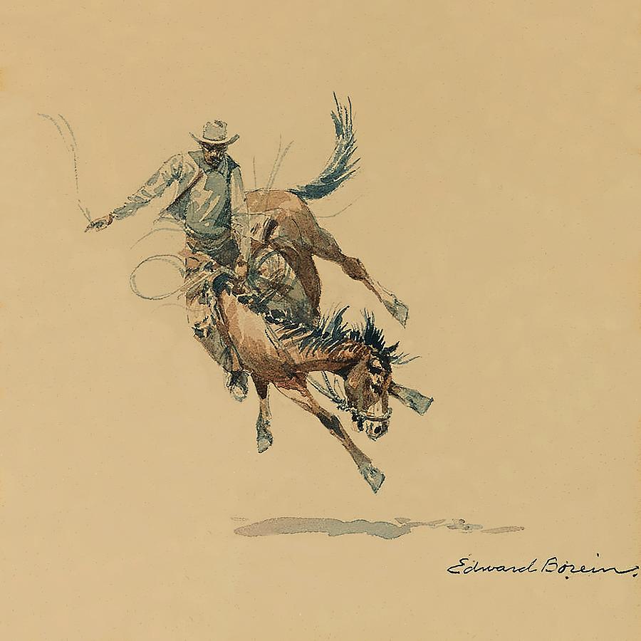 Cowboy on a Bucking Horse Number 3 Digital Art by Edward Borein