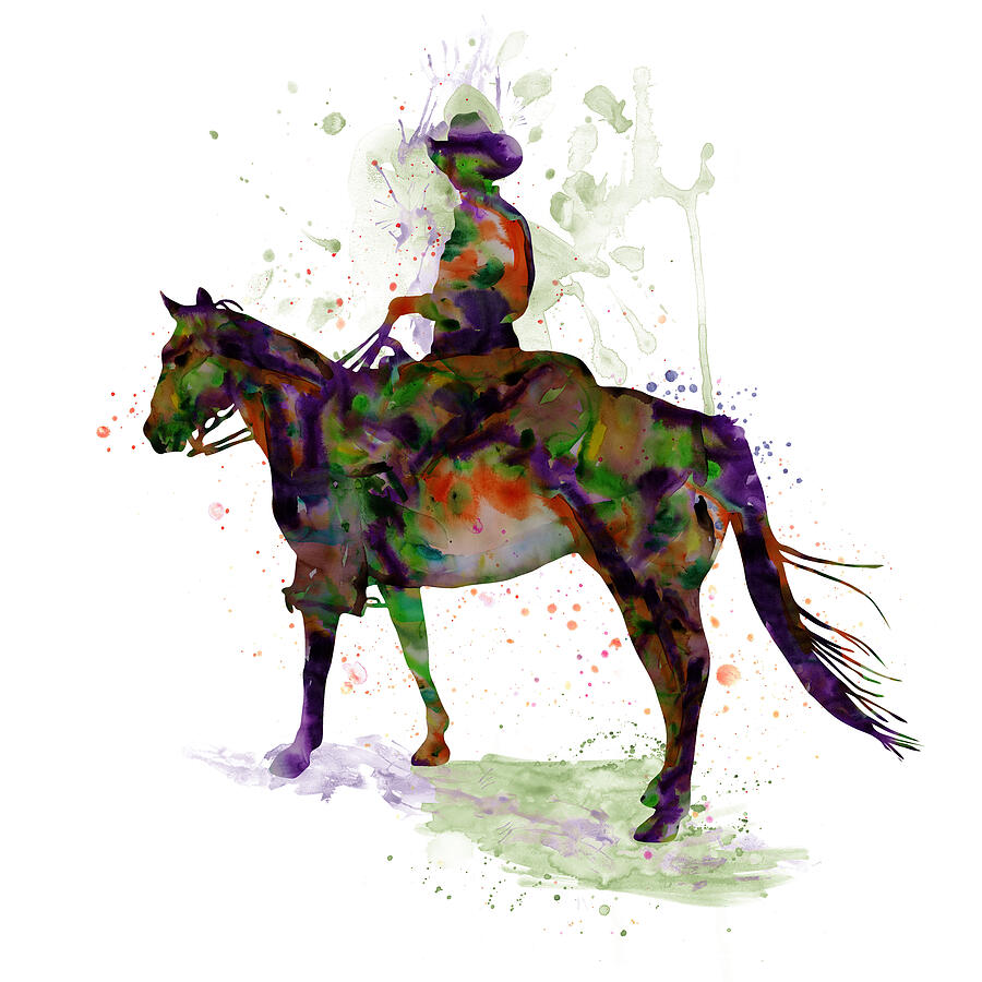 Cowboy on Horseback Watercolor Silhouette Painting by Marian Voicu