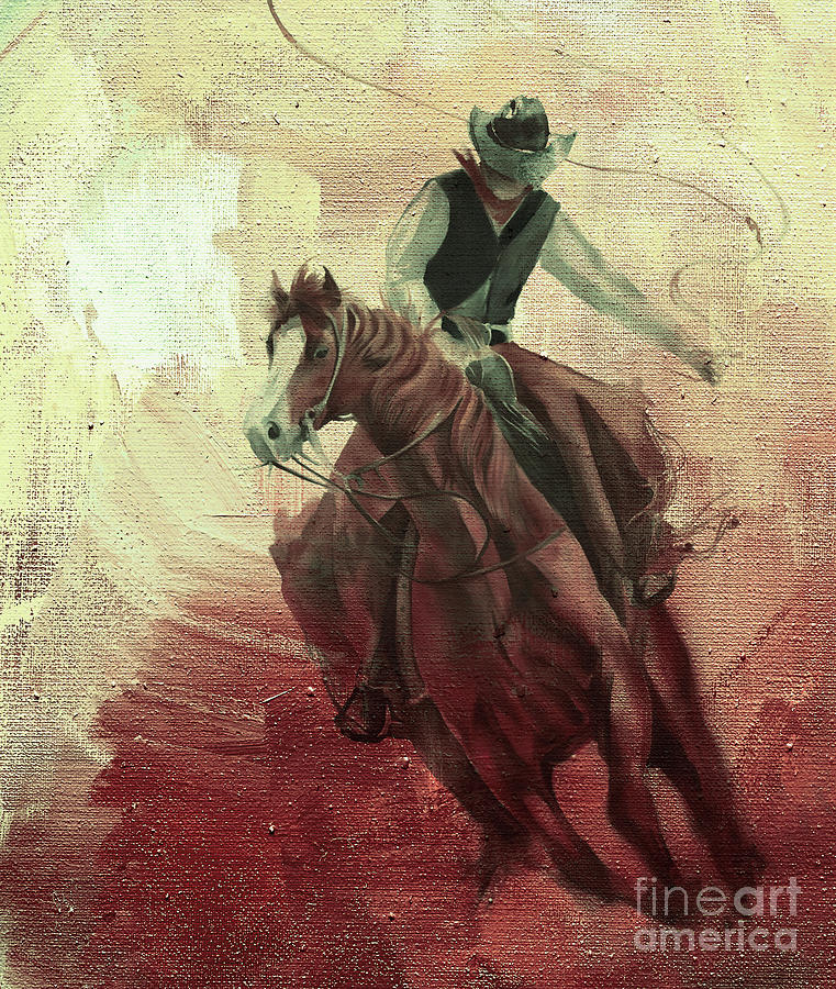 cowboy playing Rodeo Painting by Gull G