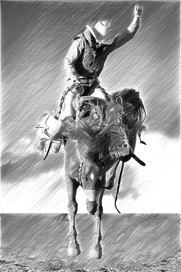 Cowboy Riding On Saddle Bronco - Dwp1909926 Drawing