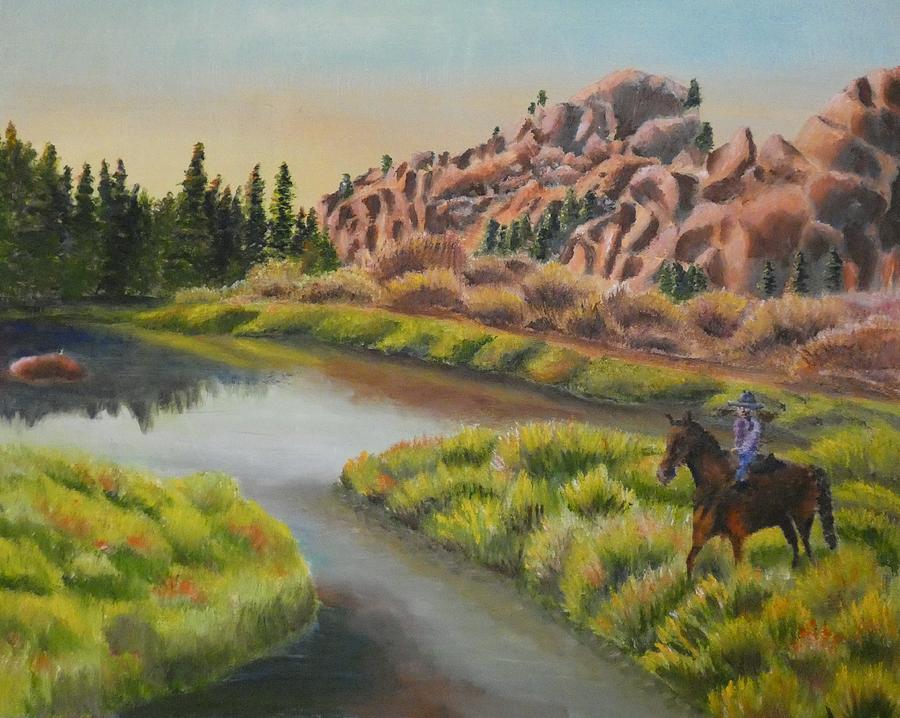 Cowboy Riding on the River Painting by Joseph Eisenhart