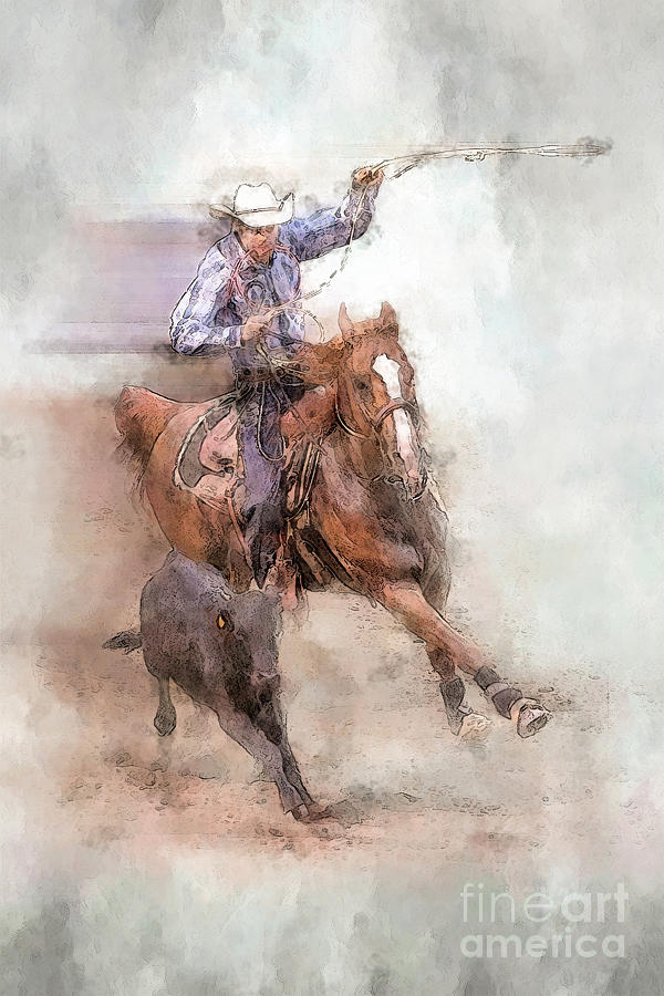 Cowboy Rodeo Calf Roping Digital Art