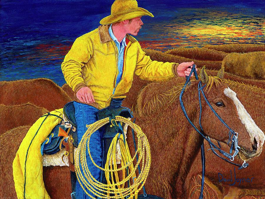 Cowboy Sunrise Painting by David Joyner