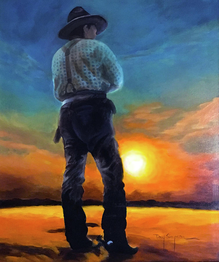 Cowboy Sunset Painting by Doug Simpson