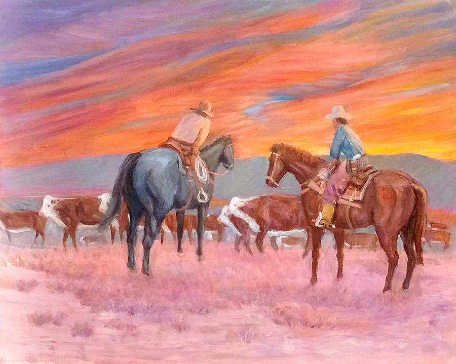 Cowboy Sunset Painting by Mike Bond - Fine Art America