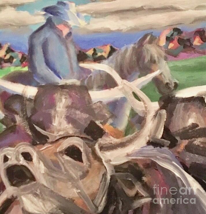 Cowboy Painting - Cowboy working the herd by Mark Macko Cowboy Painting - Cowboy working the herd by Mark Macko