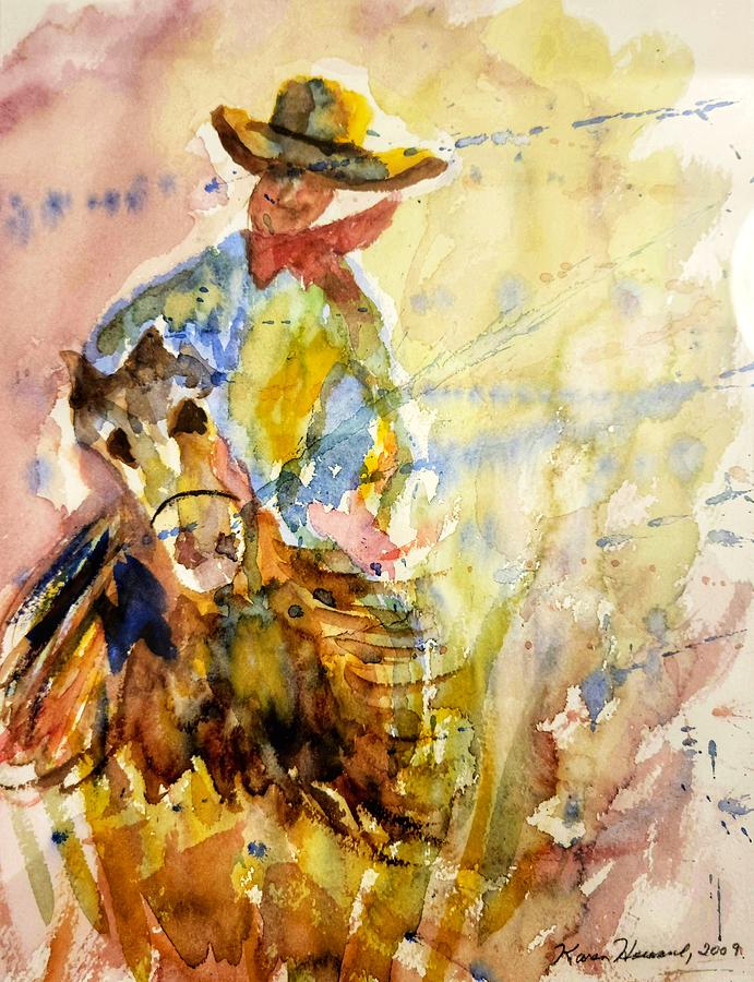 COWBOYS AND HORSES abstract Painting by Shady Lane Studios-Karen Howard