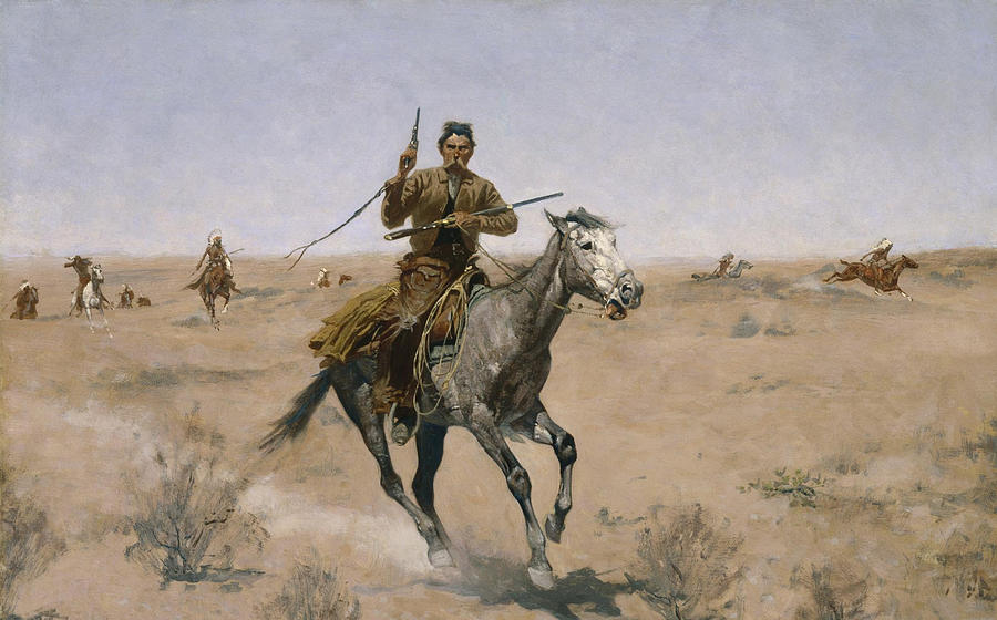 Cowboys and Indians - The Flight - Frederic Remington 1895 Painting by War Is Hell Store