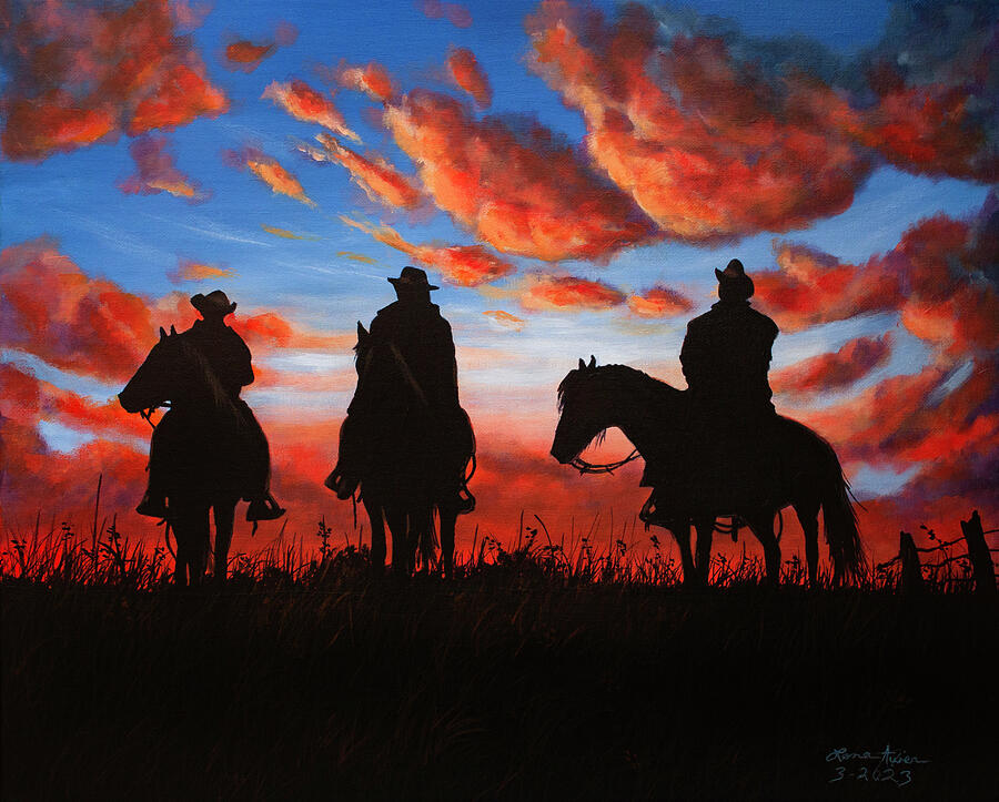 Cowboys Evening Painting by Lena Auxier