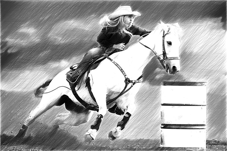 Cowgirl Barrel Racing - DWP3578528 Drawing by Dean Wittle
