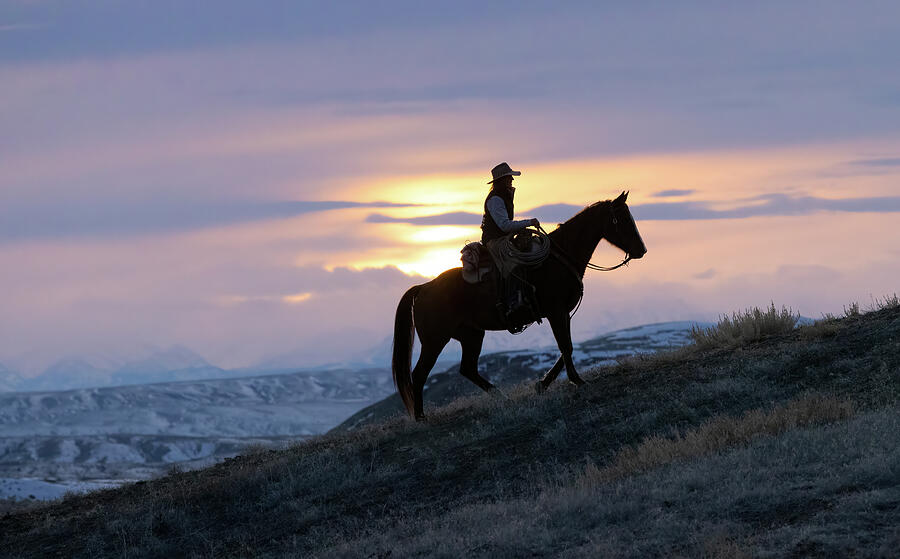 Cowgirl in Sunset Silhouette Photograph by Cheryl Strahl Cowgirl in Sunset Silhouette Photograph by Cheryl Strahl