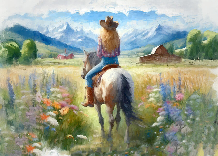 Cowgirl on a Horse at the Ranch Digital Art by Alison Frank Cowgirl on a Horse at the Ranch Digital Art by Alison Frank