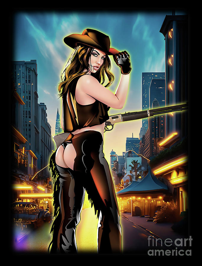 Cowgirl - pinup Digital Art by Brian Gibbs