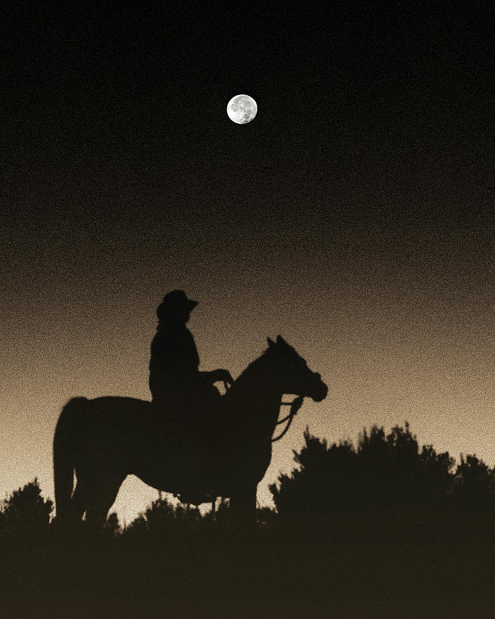 Cowgirl Ridin The Moon, Sepia Photograph by Don Schimmel