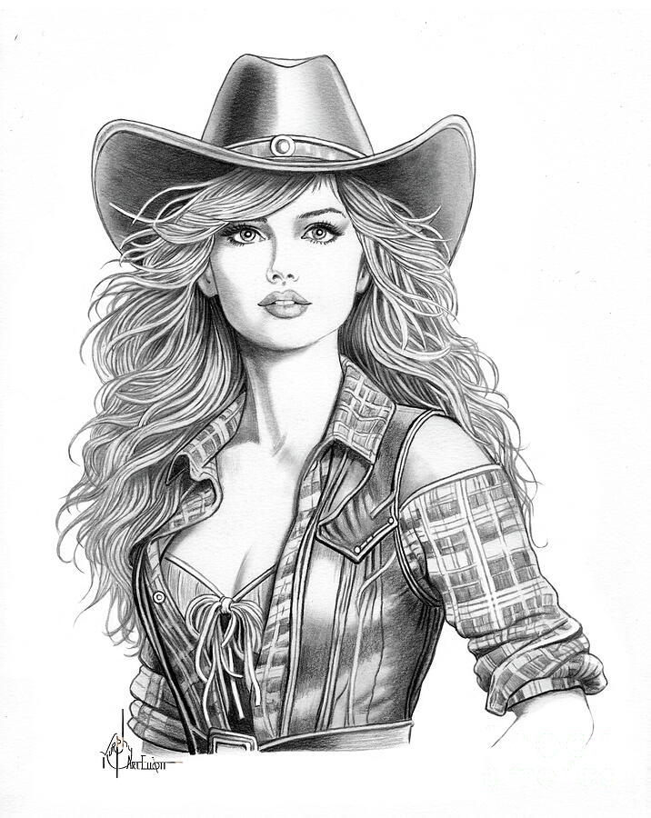 Portrait Drawing - Cowgirl Sam Elliott drawing by Murphy Art Elliott