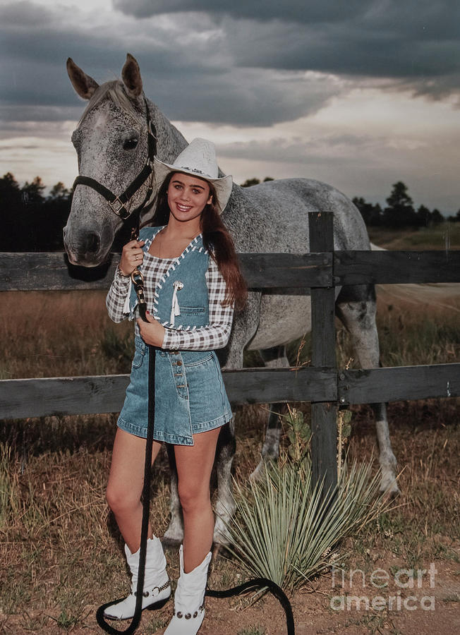 Cowgirl Standing By Horse Photograph