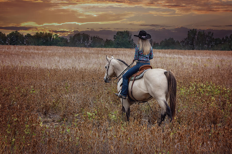 Cowgirl Riding Into The Sunset Photograph By Fon Denton Fine Art America
