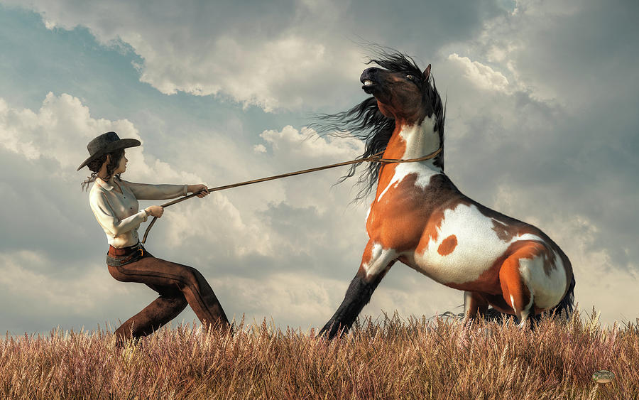 Cowgirl Taming a Horse Digital Art by Daniel Eskridge