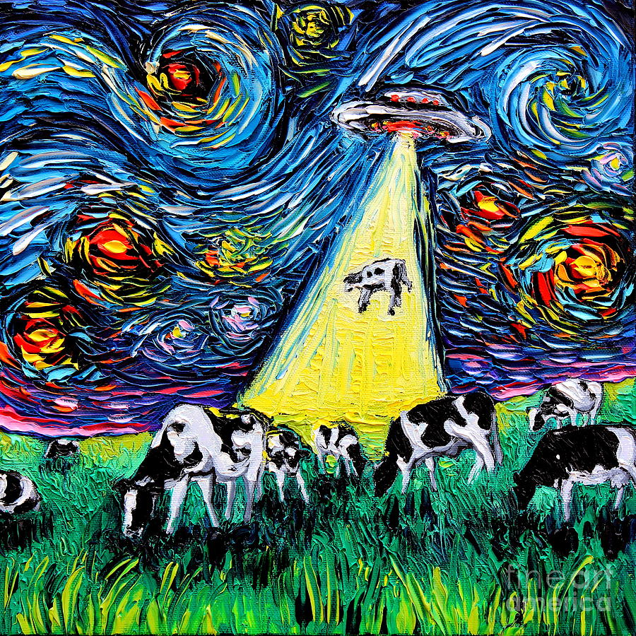 Cows and Aliens Painting by Aja Trier