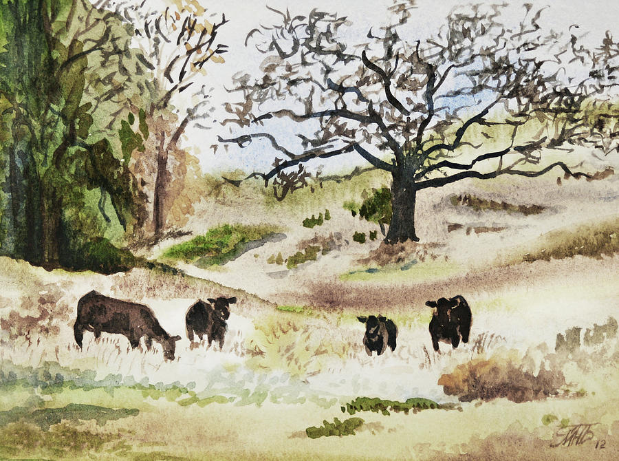 Cows at the edge of the forest Painting by Masha Batkova