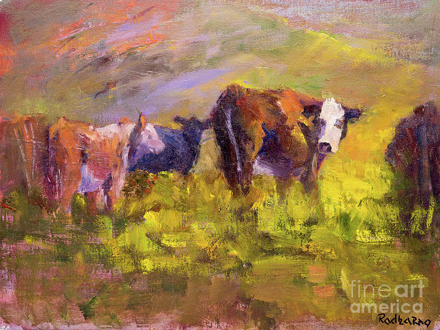 Cows Grazing Painting by Radha Rao