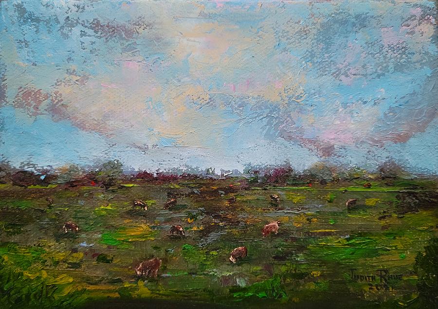 Cows in the Field Painting by Judith Rhue