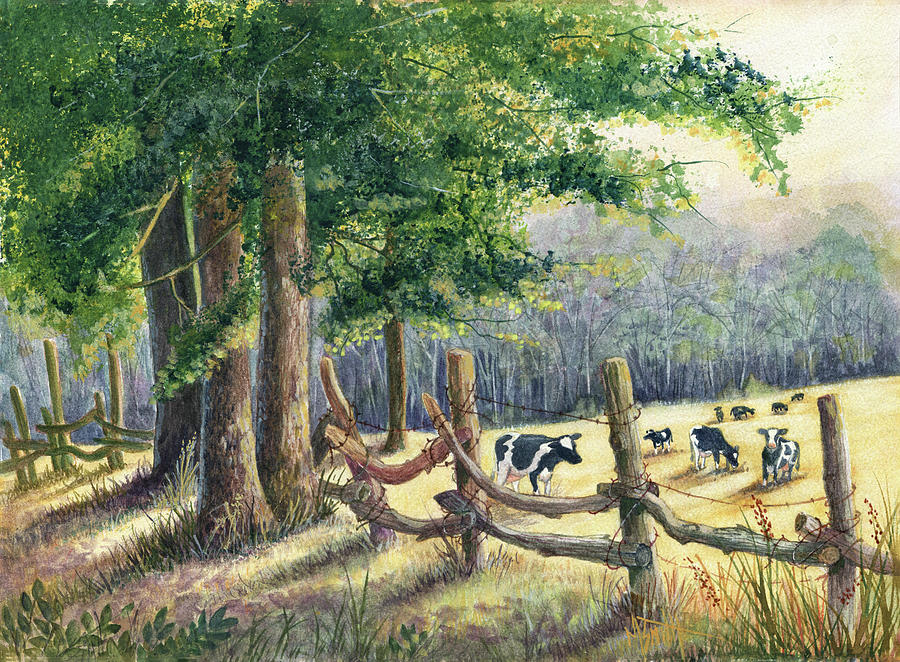 Cows In The Meadow Painting by Marilyn Smith