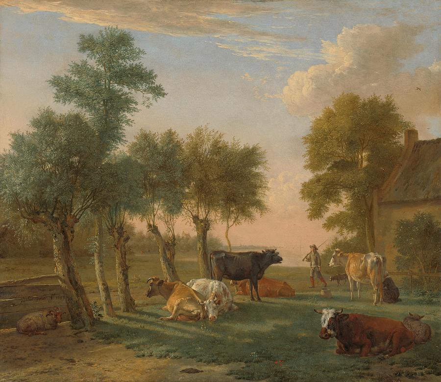 Cows In The Pasture At A Farm, Paulus Potter, 1653 Painting