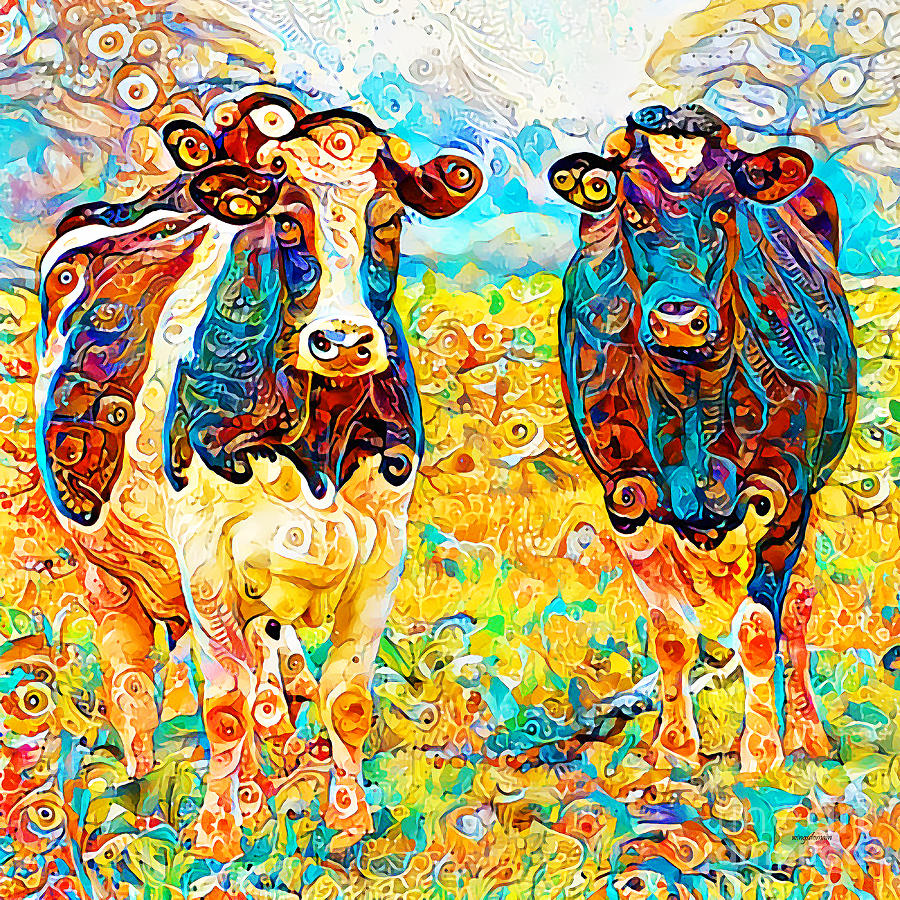 Cows in the Pasture in Vibrant Surreal Abstract ddg005 20200421 square1 Photograph by Wingsdomain Art and Photography