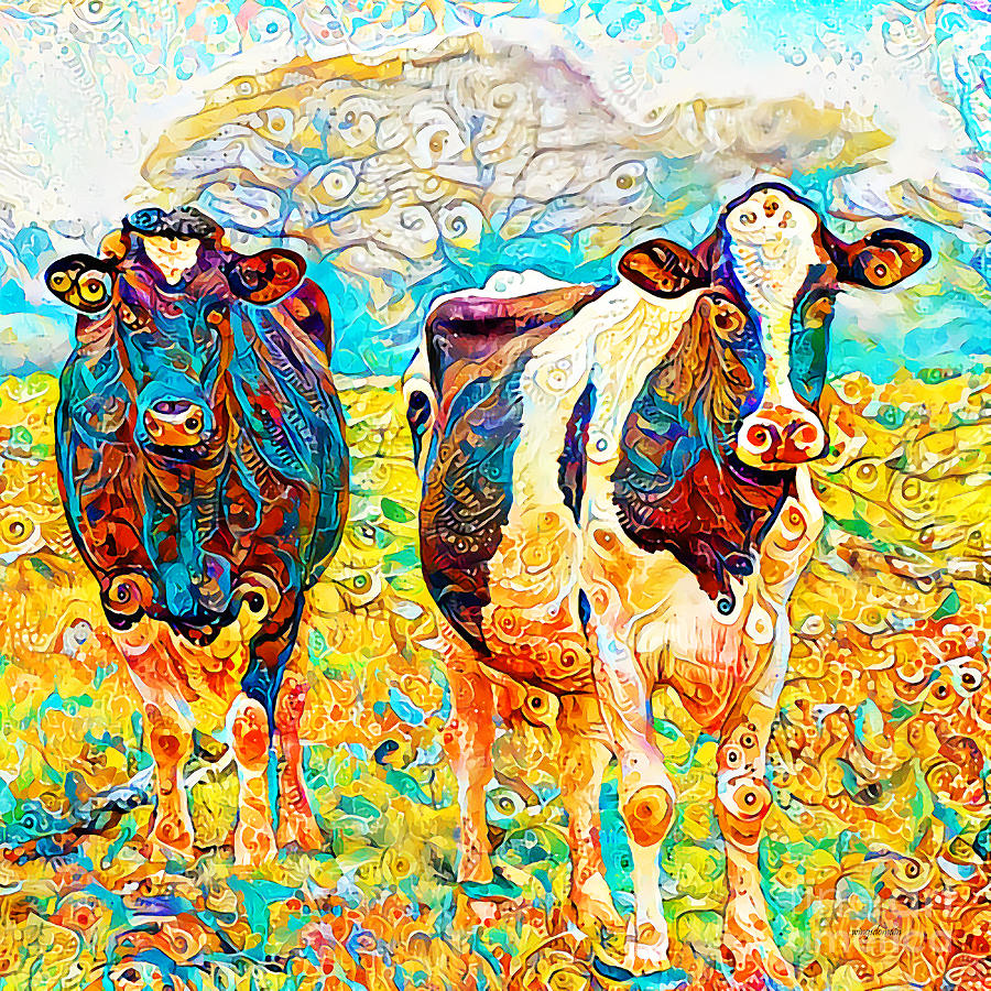 Cows in the Pasture in Vibrant Surreal Abstract ddg005 20200421 square2 Photograph by Wingsdomain Art and Photography