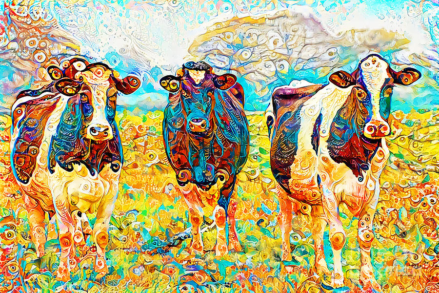 Cows in the Pasture in Vibrant Surreal Abstract ddg005 20200421 Photograph by Wingsdomain Art and Photography