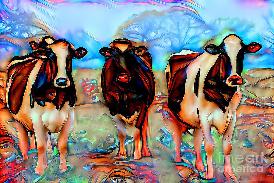 Cows in the Pasture in Vibrant Surreal Abstract ddg006 20200421 Photograph by Wingsdomain Art and Photography