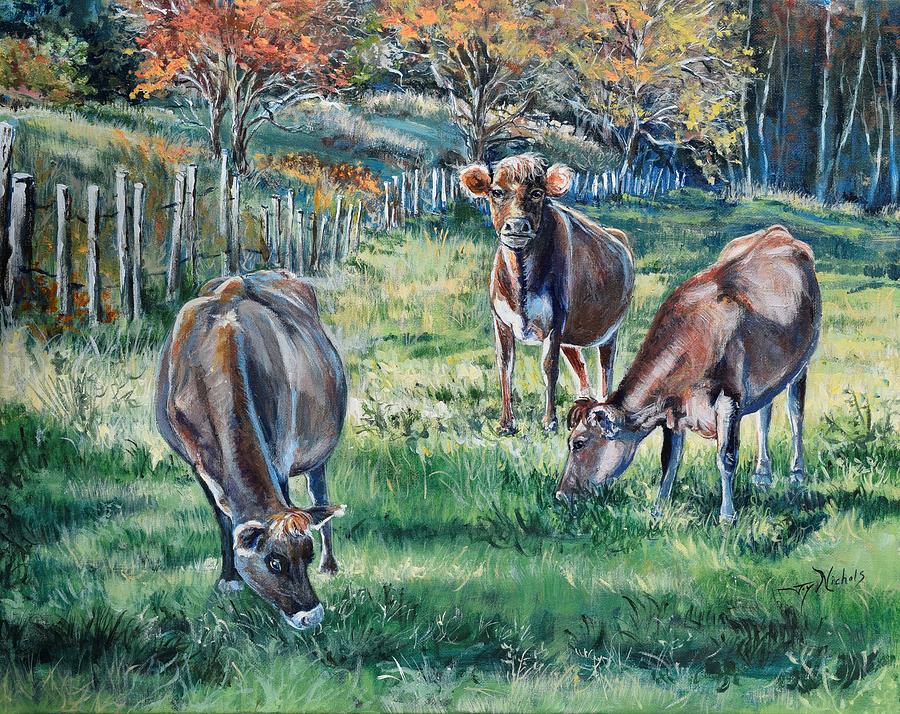 Cows In Their Field Painting by Joy Nichols