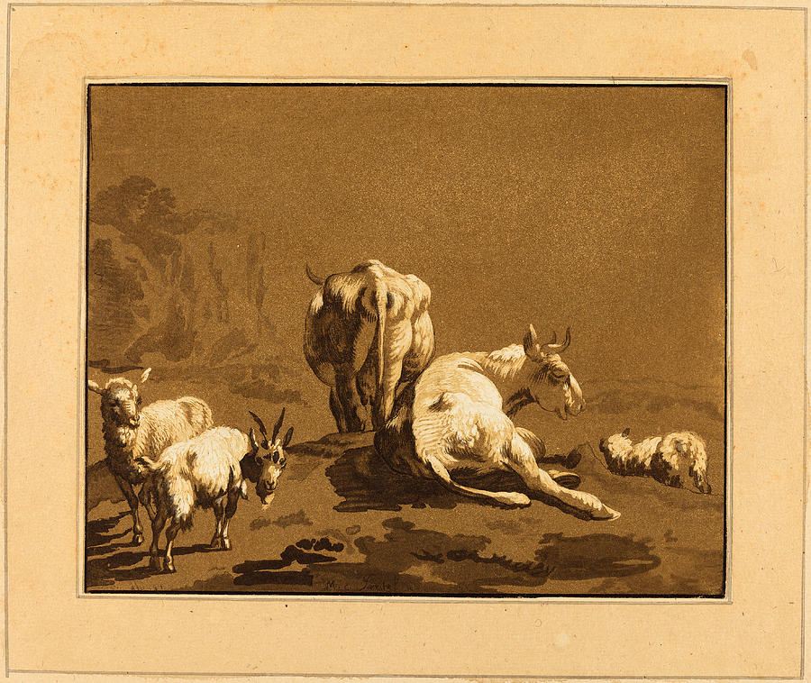 Cows Drawing by Johann Gottlieb Prestel