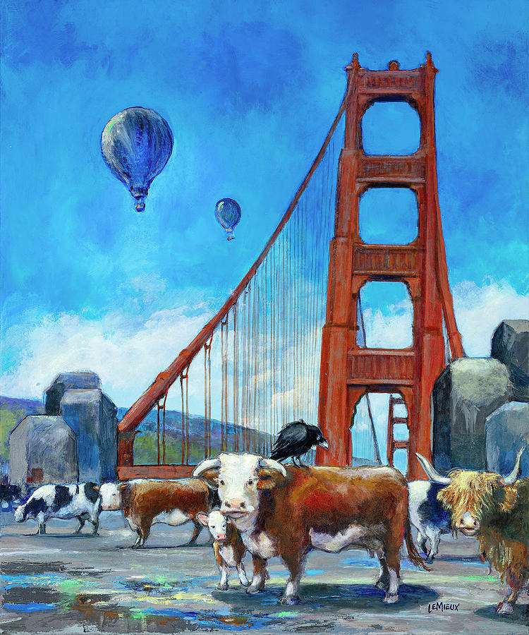 Cows on the Golden Gate Bridge  Digital Art by Kathryn LeMieux