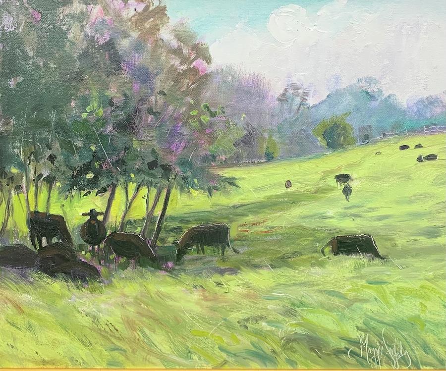 Cows on the Hill Painting by Maggii Sarfaty