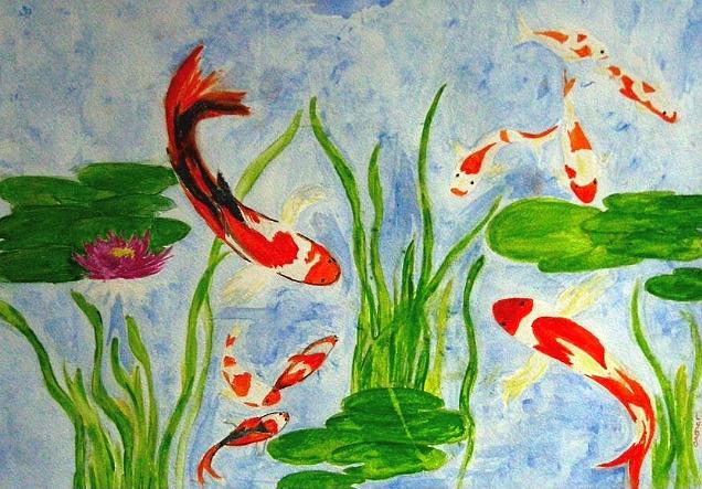 Coy Koi Pond Painting by Colleen Casner