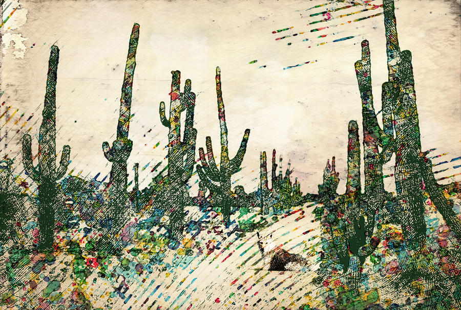 Coyote and Cactus Mixed Media by Susannah Keegan - Fine Art America