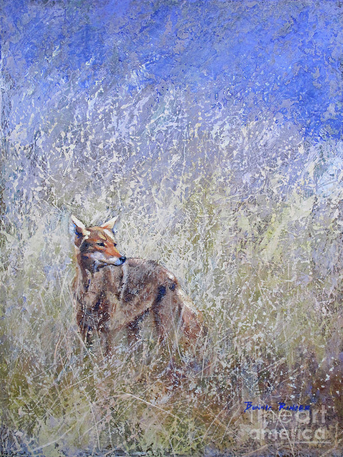 Coyote in Tall Grass Painting by Bonnie Rinier